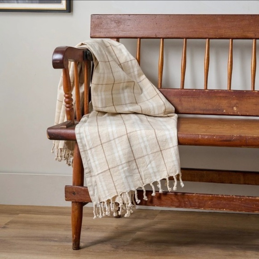 Magnolia Harmony Throw Turtledove Neutral Plaid Cotton Fringed Christmas 2024